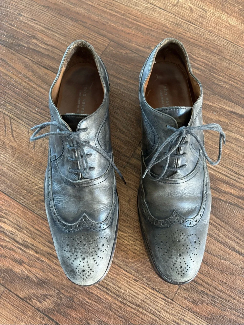 John Varvatos Gray Leather Wingtip Oxford Dress Shoes Brogue 10.5